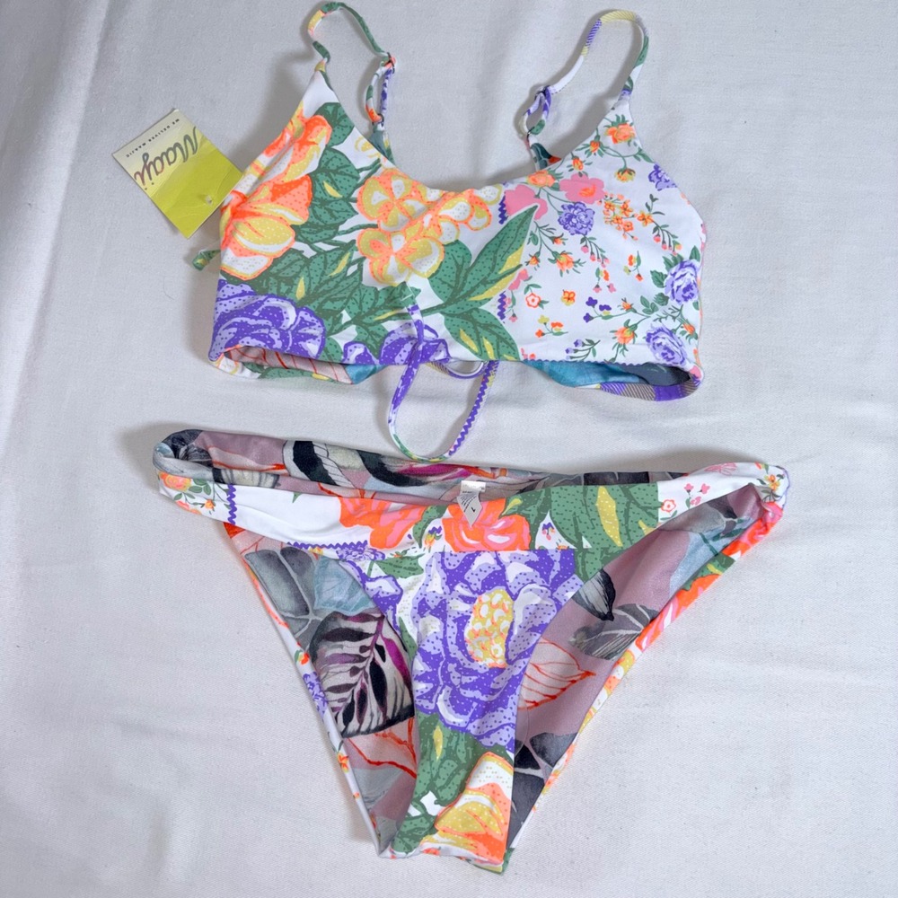 Maaji Floral Bikini Set Large Multicolor New Bralette Low Rise Two Piece PT7000S